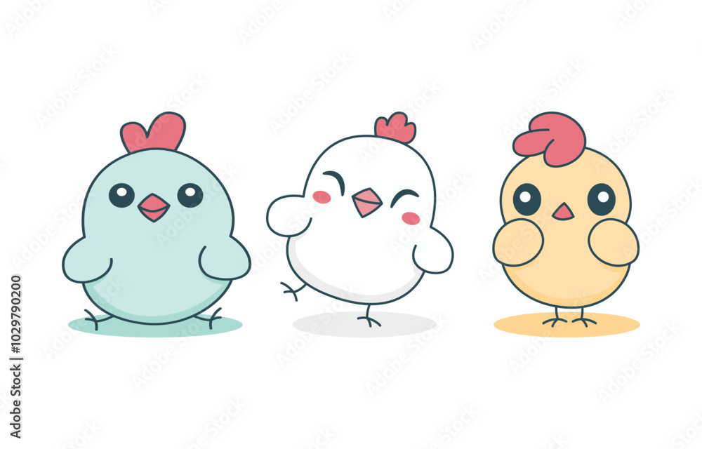 Fototapeta premium Set of Simple Happy Cute Chicken Chick Hen Animal Cartoon Character