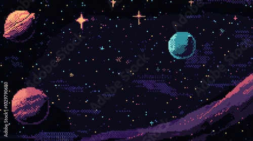 Retro Pixel Art of Cosmic Space Scene