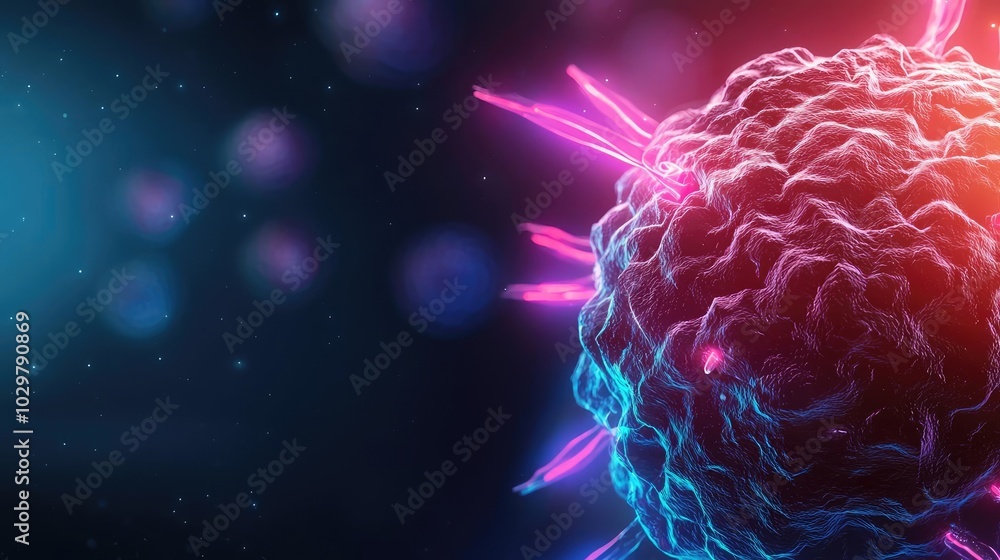 Obraz premium 3D rendering of a virus with glowing details, isolated on dark background.