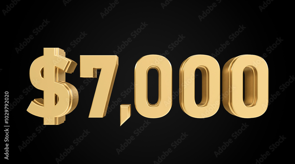 7 thousand dollars 3D gold, 3D numbers 7 thousand dollars 3D gold, 3D numbers