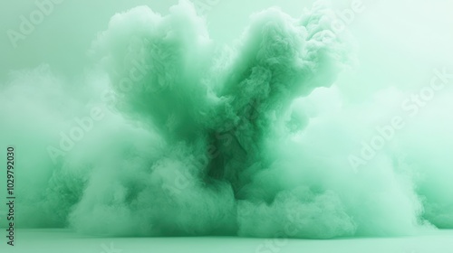 A green cloud of smoke is billowing out of a volcano. The smoke is thick and dense, creating a sense of chaos and destruction. The image evokes a feeling of danger and unpredictability photo