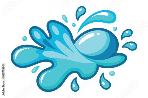 Water splash and spray. Aqua. Blue waves. Cartoon tears. Isolated raindrop or sweat, wet droplets of dew shapes vector