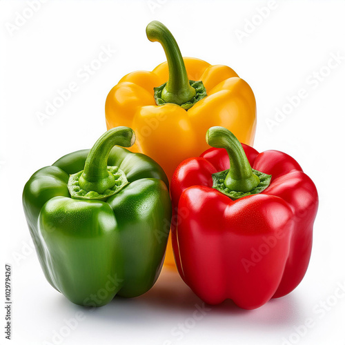 ed, yellow and green bell pepper Isolated on white background illustrated food and vegetable clipart photo