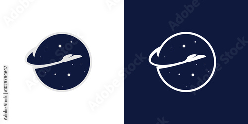 Plane space circle icon logo vector spaceship star night design