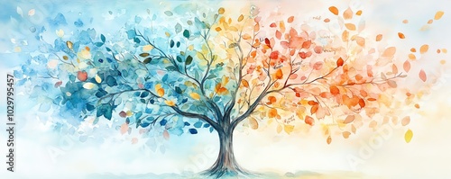 Watercolor family tree with enchanting branches, soft pastel hues, and whimsical leaves inscribed with names, celebrating heritage and familial connections