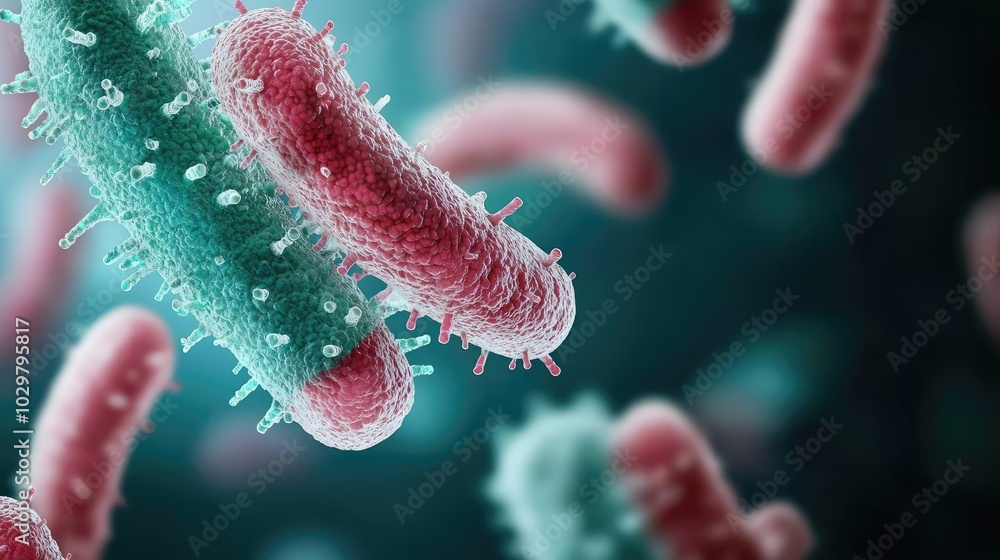 Colorful bacteria under microscope, detailed close-up view Colorful bacteria under microscope, detailed close-up view