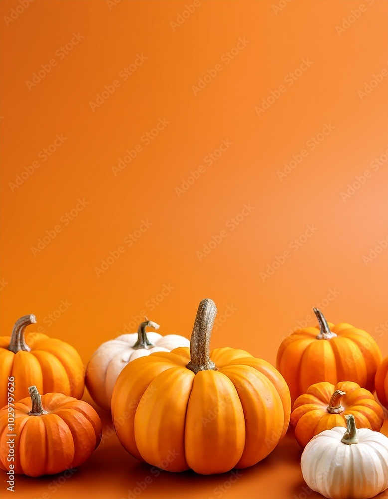 white Decorative pumpkins on an orange background, professional background white Decorative pumpkins on an orange background, professional background