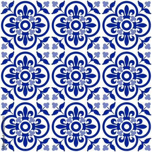 Tile portuguese blue seamless and timeless pattern