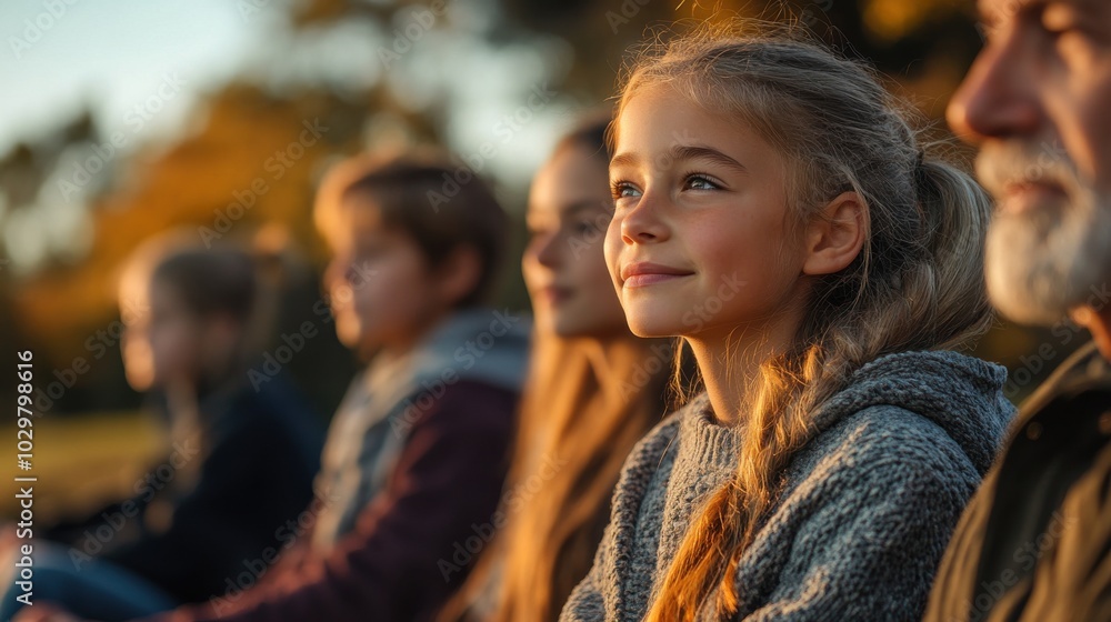 A candid shot of a mixed-age group practicing mindfulness meditation outdoors, the peacefulness of the moment palpable. A candid shot of a mixed-age group practicing mindfulness meditation outdoors, the peacefulness of the moment palpable.