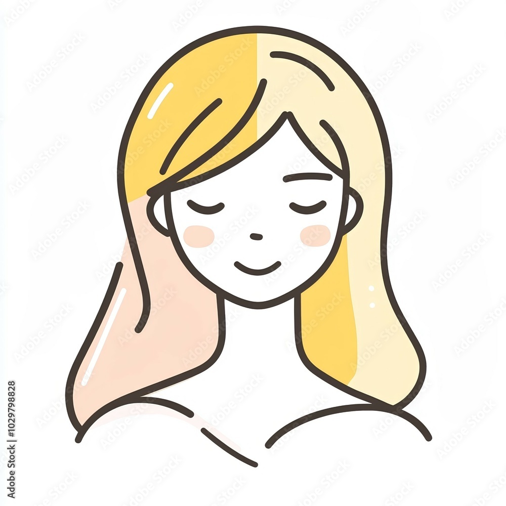 A simple illustration showcases a female icon with a serene expression, highlighted by a star, using pastel colors against a white backdrop A simple illustration showcases a female icon with a serene expression, highlighted by a star, using pastel colors against a white backdrop