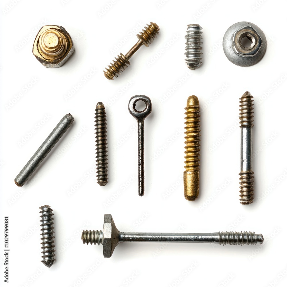 Isolated images of construction nails, screws, and bolts. isolated on white background. Isolated images of construction nails, screws, and bolts. isolated on white background.