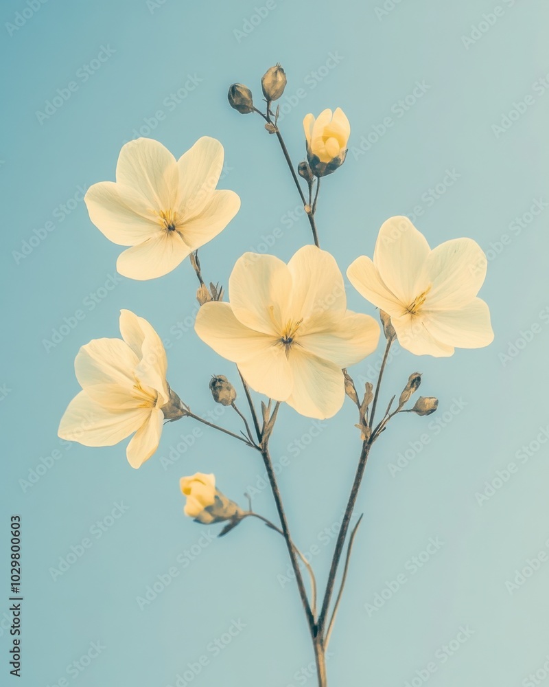 Fototapeta premium Vintage Inspired Floral Illustration on Soft Blue Background