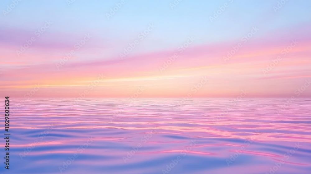 A beautiful ocean with a pink and purple sky in the background. The water is calm and peaceful A beautiful ocean with a pink and purple sky in the background. The water is calm and peaceful
