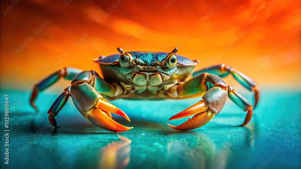 Vibrant image of a crab against teal and orange background Vibrant image of a crab against teal and orange background