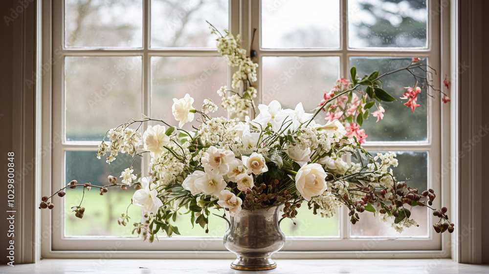 Beautiful floral arrangement with winter, autumn or early spring botanical plants and flowers Beautiful floral arrangement with winter, autumn or early spring botanical plants and flowers