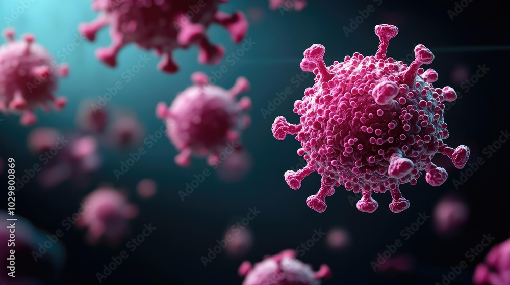 Microscopic view of a virus, vivid details on a dark background. Microscopic view of a virus, vivid details on a dark background.