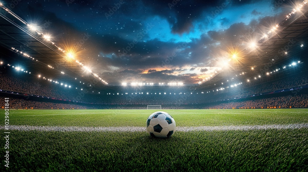 Fototapeta premium Dramatic Soccer Field Under Night Sky