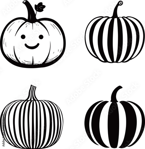 Simple pumpkin illustrations in black and white