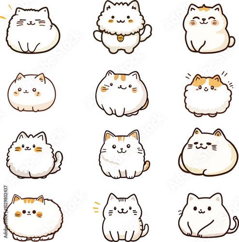 Adorable fluffy cat illustrations