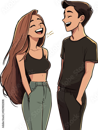 Happy couple laughing together