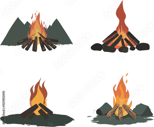 Campfire illustrations in nature