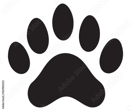 Dog paw icon print vector silhouette. Tiger footprint icon