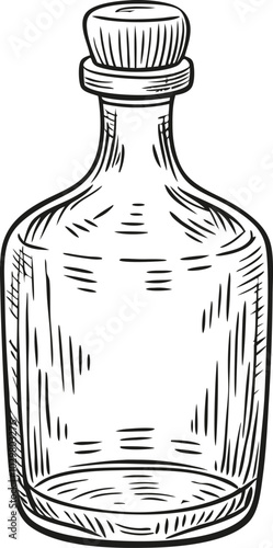 Hand-Drawn Vintage Glass Bottle Illustration with Cork Stopper for Retro Design