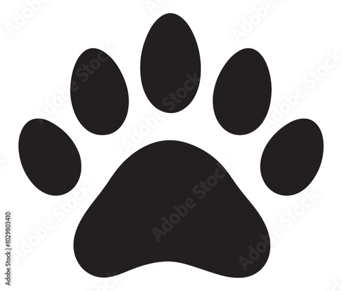 Dog paw icon print vector silhouette. Tiger footprint icon