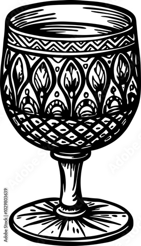 Intricate Vintage Goblet Illustration: Ornate Hand-Drawn Glassware Design