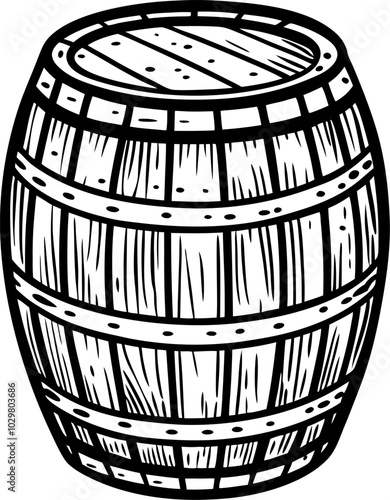 Hand-Drawn Wooden Barrel Vector Illustration for Rustic Designs photo