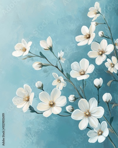 Vintage Inspired Floral Illustration on Soft Blue Background