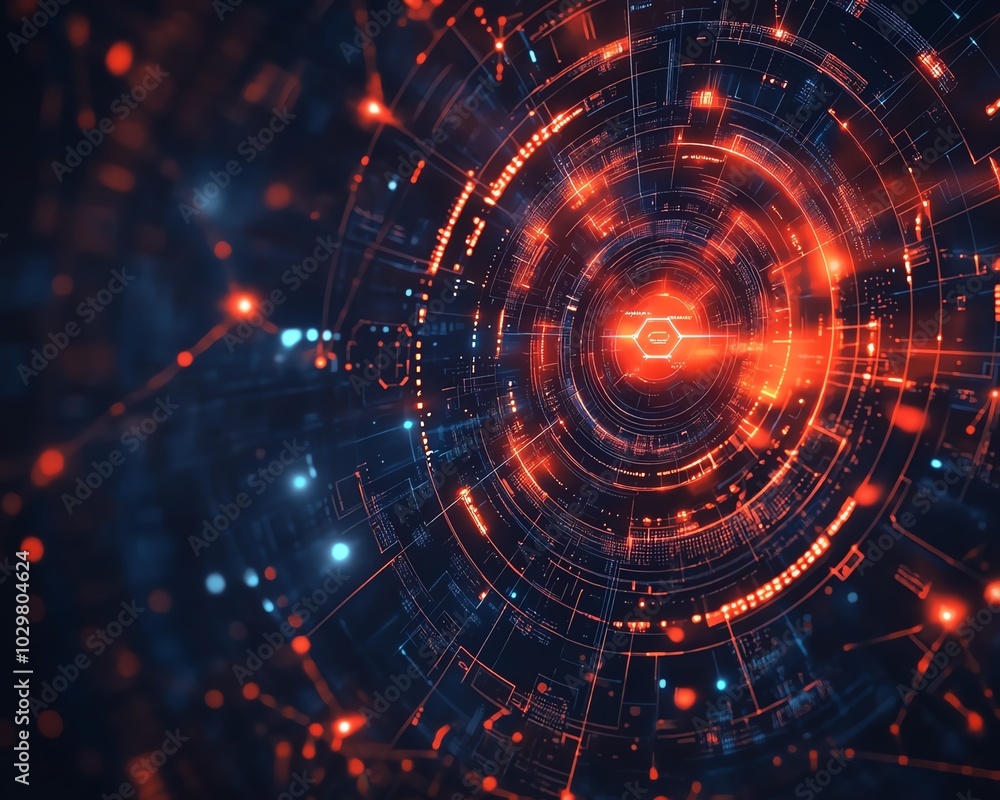 Obraz premium Creative background showcasing cyber technology innovation, incorporating futuristic graphics, coding elements, and digital connections