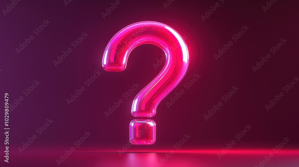 A pink question mark is lit up on a dark background. The pink color of the question mark and the dark background create a mood of mystery and intrigue. The question mark is lit up A pink question mark is lit up on a dark background. The pink color of the question mark and the dark background create a mood of mystery and intrigue. The question mark is lit up
