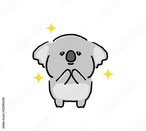 キラキラした目でお願いをするコアラのキャラクターの手書き風イラスト