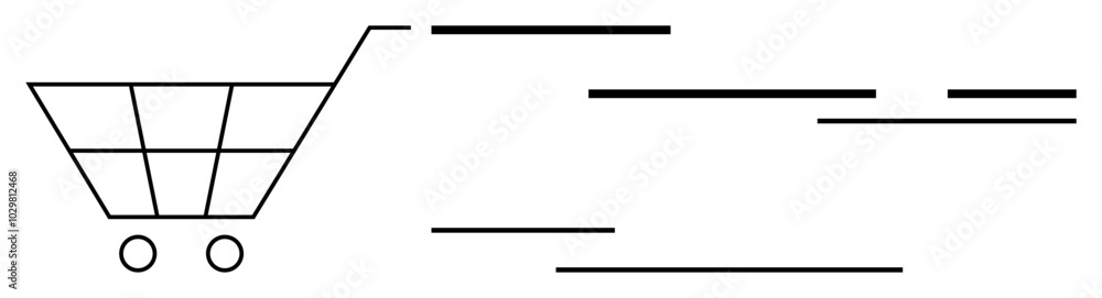 Minimalistic design of a shopping cart with speed lines moving to the right. Ideal for e-commerce, delivery services, online shopping, consumerism, and retail marketing. Modern clean style Minimalistic design of a shopping cart with speed lines moving to the right. Ideal for e-commerce, delivery services, online shopping, consumerism, and retail marketing. Modern clean style