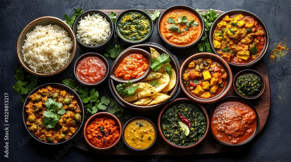 Assortment of Flavorful Indian Cuisine on Dark Background Assortment of Flavorful Indian Cuisine on Dark Background