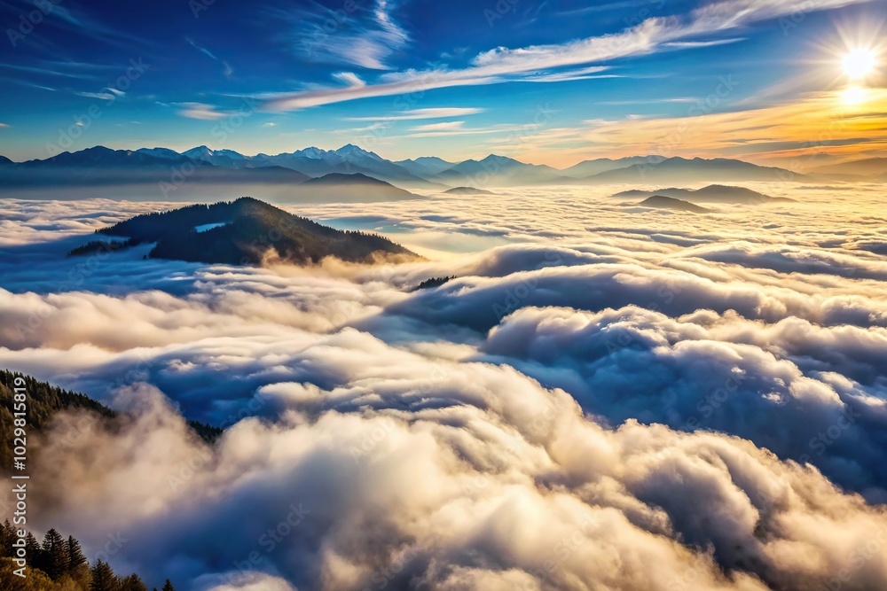 View from above clouds in the mountains View from above clouds in the mountains