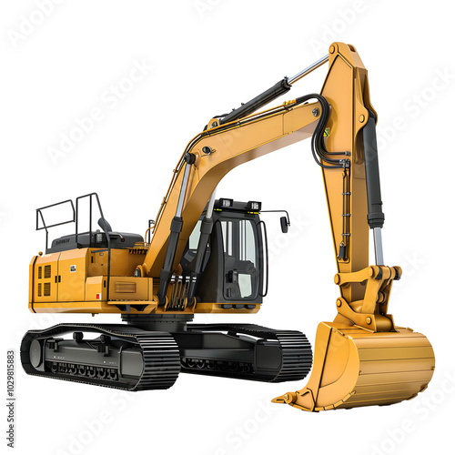 Track excavator isolated on transparent background