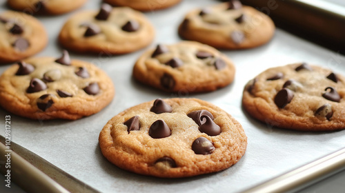 Delicious Chocolate Chip Cookies on a Pristine Sheet