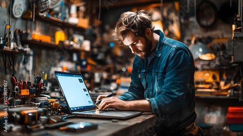 Professional Repairing Broken Laptop Screen Using Toolkit on Workbench