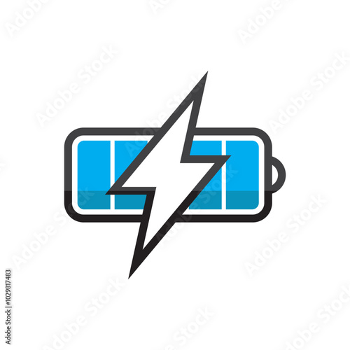 Battery charging with lightning bolt in blue color. vector illustration.