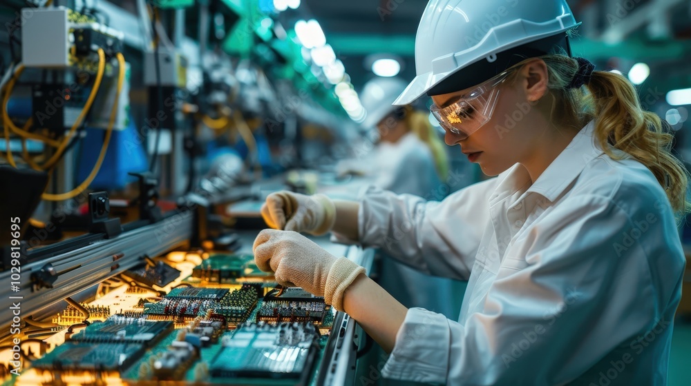 Dedicated Craftspeople Assemble Precision Electronics in a Modern Manufacturing Facility Dedicated Craftspeople Assemble Precision Electronics in a Modern Manufacturing Facility