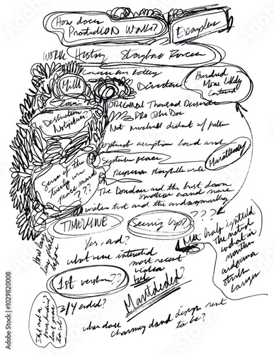 Canvas Print Illegible Handwritten Cursive Notes - Note Taking During a Meeting with Gibberis