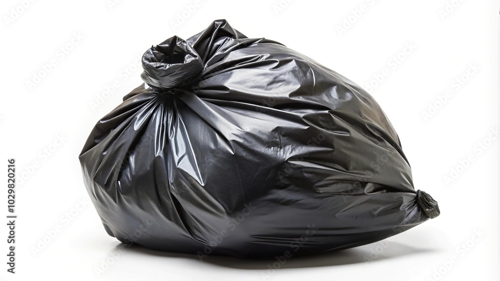 sanitation recycling black garbage bag isolated on white background cleanup plastic sack tilted angle sanitation recycling black garbage bag isolated on white background cleanup plastic sack tilted angle