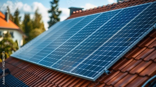 Workers Installing Solar Panels for Sustainable Energy on Modern Building Roofs