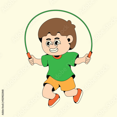 Kid Jumping Rope cartoon vector illustration