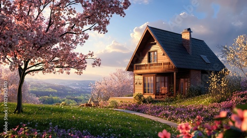 Charming Springtime House Surrounded by Blossoms