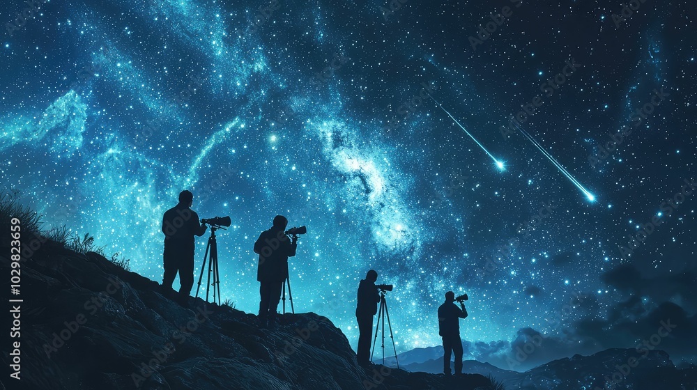 Fototapeta premium Astronomers Observing the Night Sky and Stars