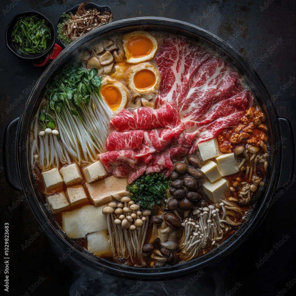 A top-down view of a Japanese hotpot