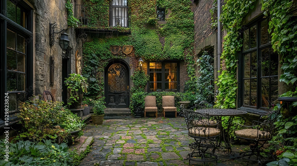Fototapeta premium Captivating Historic Courtyard with Cobblestone Path